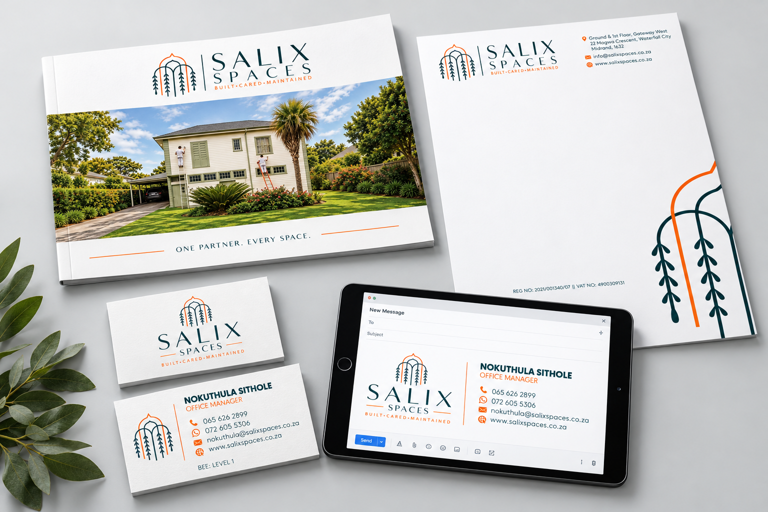 Salix Spaces: A complete launch kit: logo, stationery, email signature and company profile.