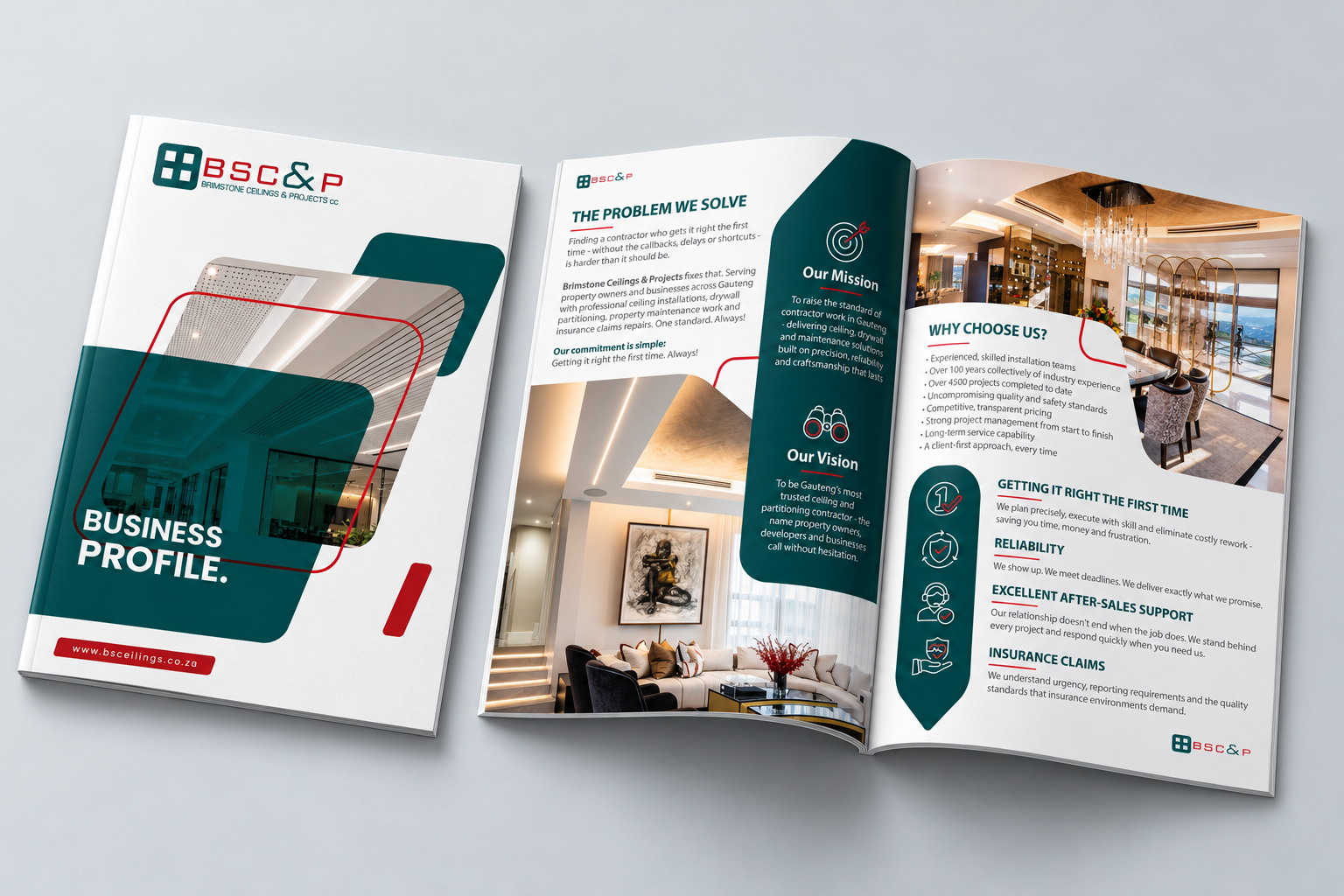 Brimstone Ceilings & Projects: A tender-ready business profile: problem we solve, mission, vision and why choose us.